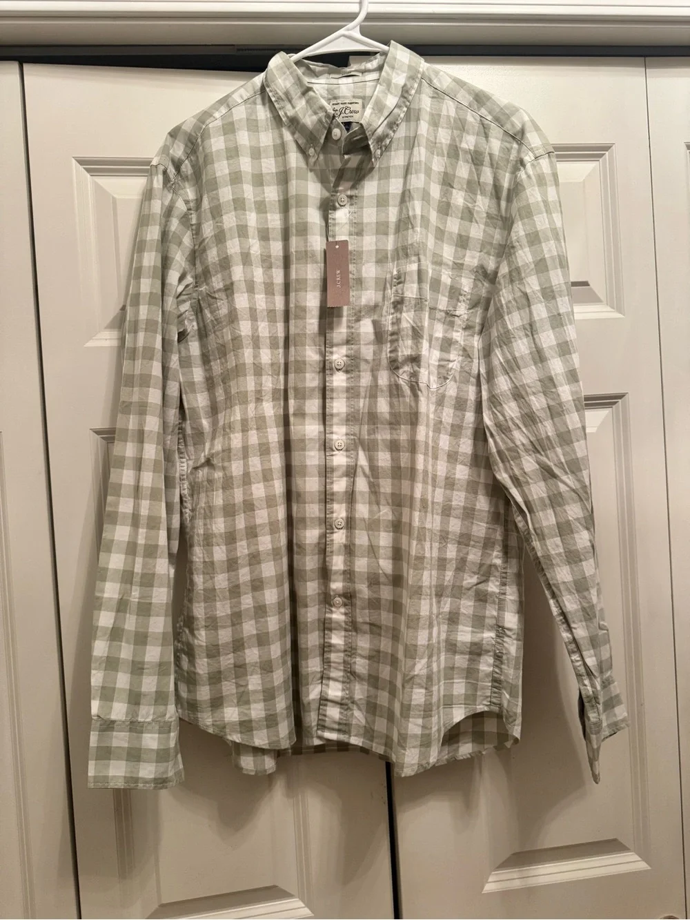 J Crew Men’s Slim Secret Wash Shirting Long Sleeve Button Up Shirt White Green L